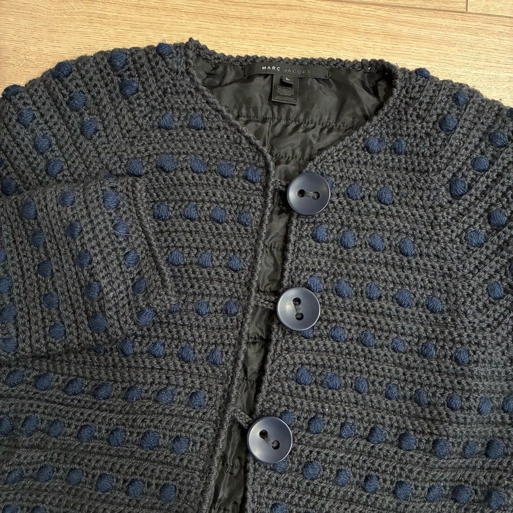 Marc Jacobs Women’s 3D Chunky Knit 100% Wool Textured Cardigan Size L